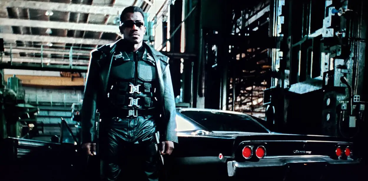 Wesley Snipes in Blade (1998). Screen capture from the New Line Cinema film.