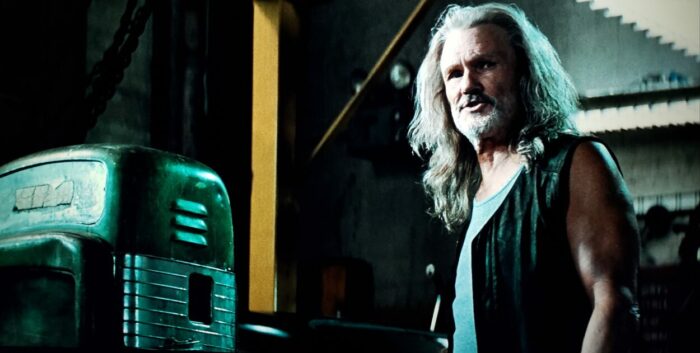 Kris Kristofferson as Abraham Whistler in Blade (1998). Screen capture from the New Line Cinema film.