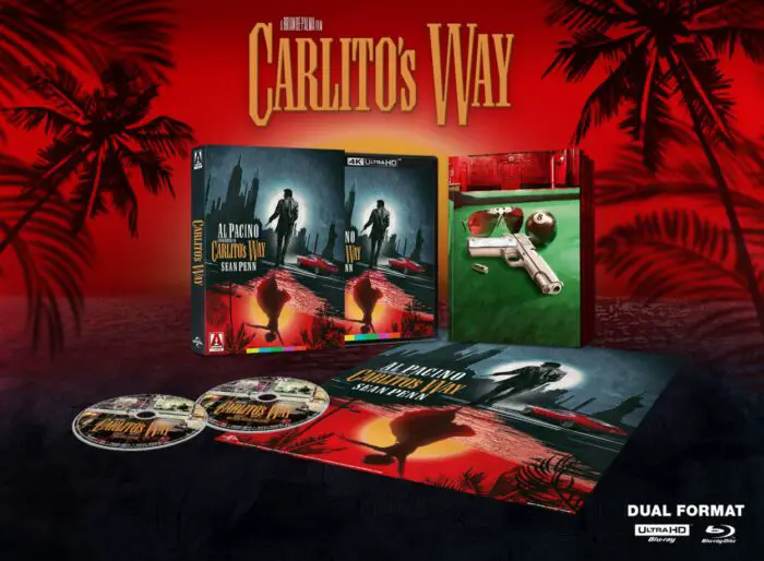 The full promotional spread of art and disc extras from the 4K edition of Carlito's Way
