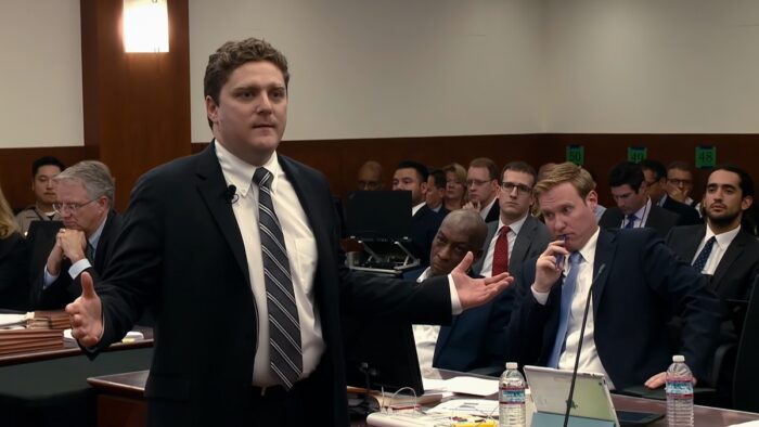 Attorney Brent Wisner presents his closing argument in Johnson v. Monsanto Company. Credit: Photo courtesy of Courtroom View Network and Disappearing Insects Productions Inc. © 2022