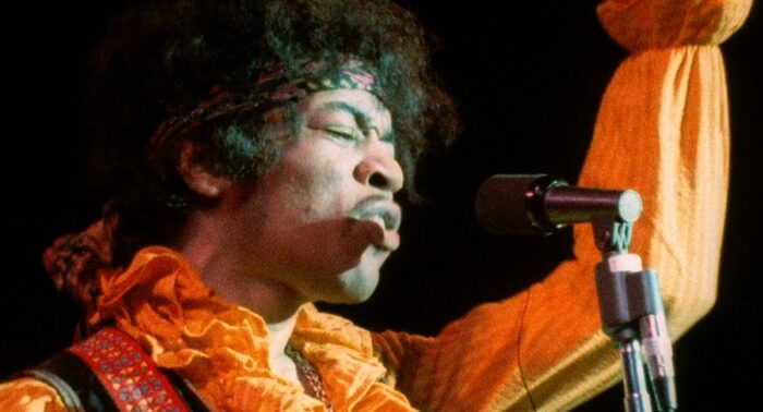 Jimi Hendrix performs at the Monterey Pop Festival.