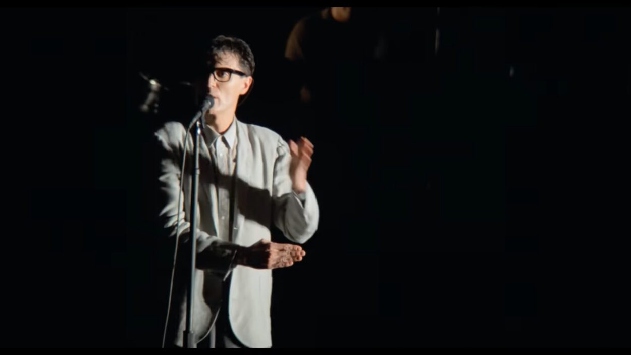 David Byrne of Talking Heads performs in Stop Making Sense. Photo: A24.