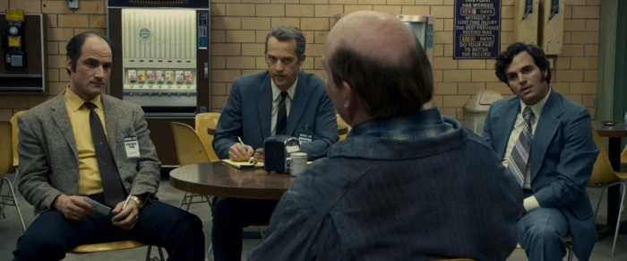 [L to R] Elias Koteas as Sgt. Jack Mulanax, Anthony Edwards as Inspector William Armstrong, and Mark Ruffalo as Inspector David Toschi in Zodiac (Warner Bros./Paramount Pictures)