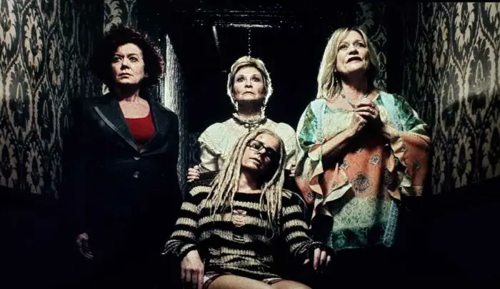 [L to R] Patricia Quinn, Dee Wallace, Sherri Moon Zombie, and Judy Geeson as Megan, Sunny, and Lacey Doyle and Heidi in The Lords of Salem (2012). Screen capture off Blu-ray DVD.