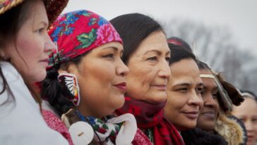 Native women at an Indigenous Peoples rally.