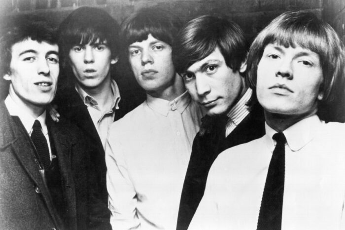 1964: Rock and roll band "The Rolling Stones" pose for a portrait. (L-R) Bill Wyman, Keith Richards, Mick Jagger, Charlie Watts, Brian Jones. (