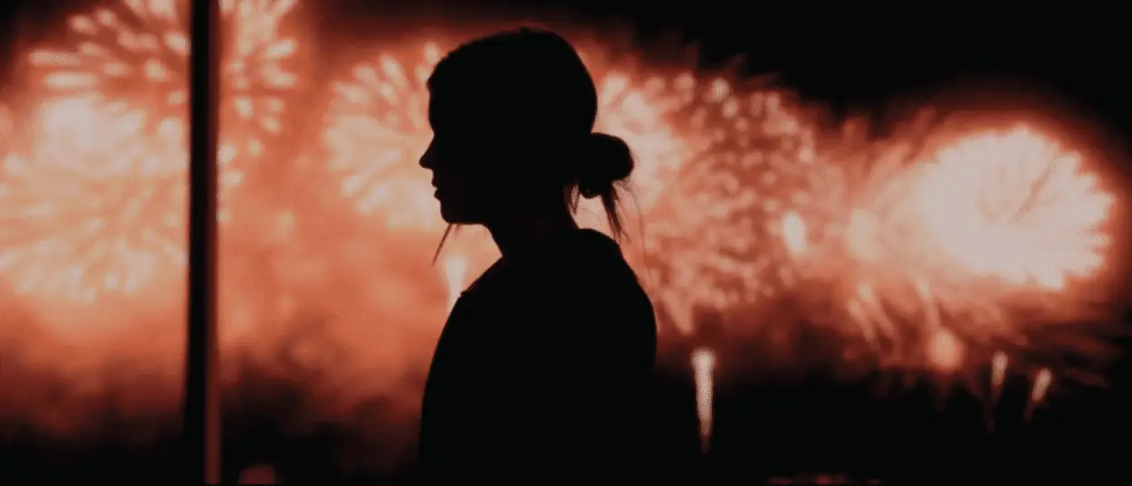 Anwen O'Driscoll as Grace Mitchum in This Time in front of fireworks.