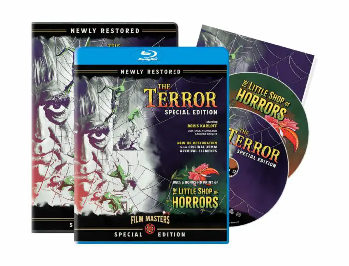 Jewl case and cover art for he Blu-ray and DVD versions of The Terror/The Little Shop of Horrors.
