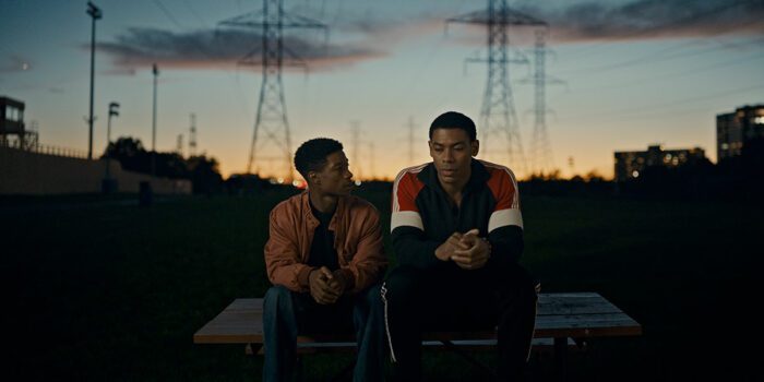 Lamar Johnson and Aaron Pierre converse in Brother (Elevation Pictures)