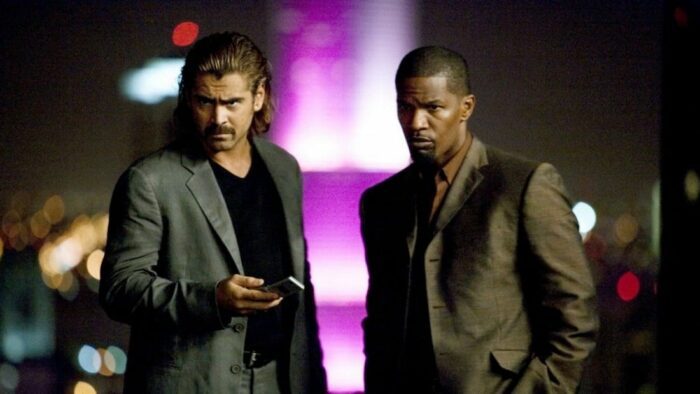 Colin Farrell as Sonny Crockett and Jamie Foxx as Ricardo Tubbs in Miami Vice (Universal Pictures)