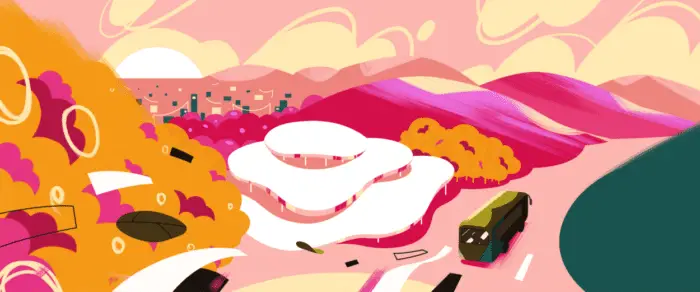 A stylistic, animated interpretation of the Japanese countryside
