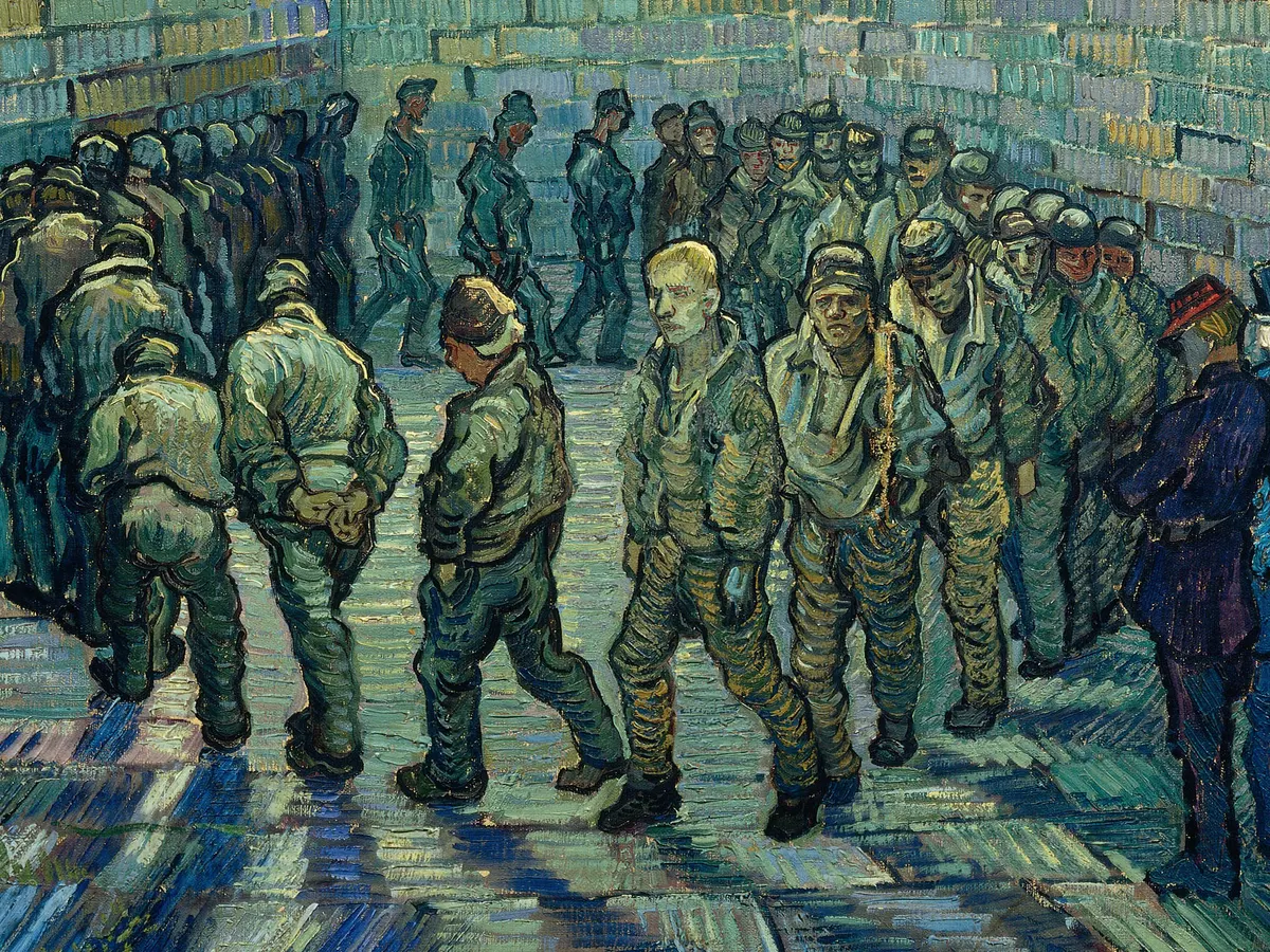 Van Gogh's painting showing prisoners circling a courtyard.
