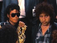 Michael Jackson and Bob Dylan at the recording of "We Are the World"