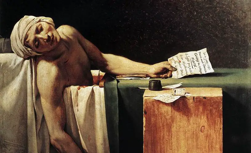 Marat dying in a bathtub in David's painting.