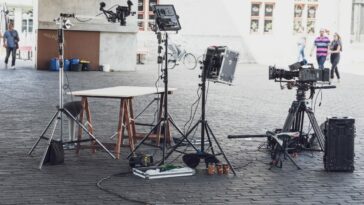 Cameras and lights are waiting on a movie set