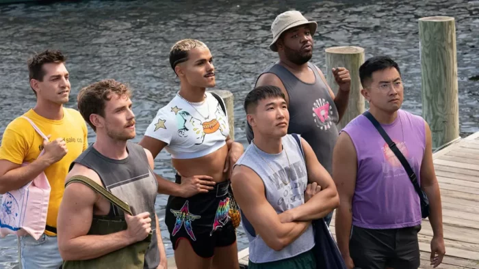 The main cast of gay man in Fire Island, each one dressed for the summer weather.