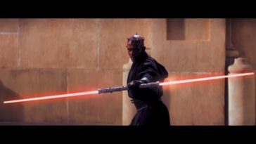 Darth Maul with double bladed lightsaber in The Phantom Menace.
