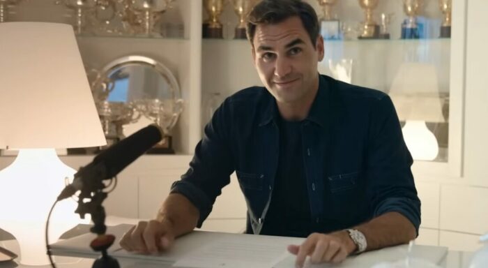 Roger Federer prepares his retirement announcement in Federer: Twelve Final Days, photo: courtesy Prime Video.