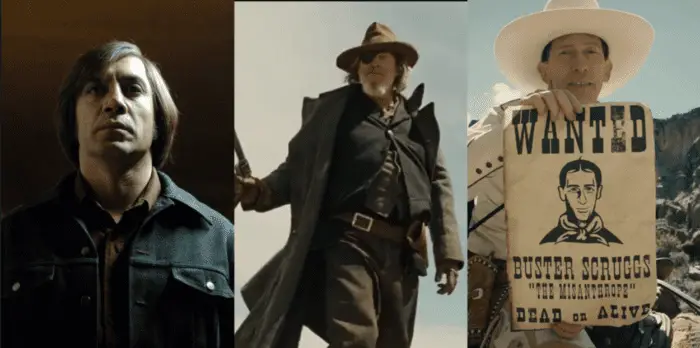 A collage of images from Coen Bros. western films.