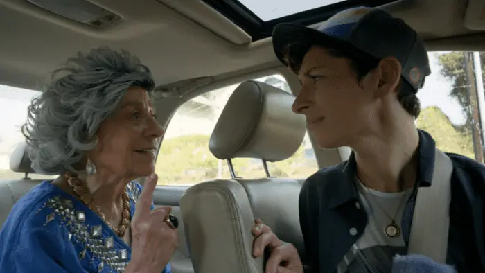 Monica Piper (L) and Laura Chirinos in a scene from Grandma Bruce. 