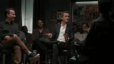 Neil Patrick Harris moderates a public group conversation with various comedians.