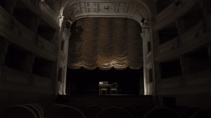 An empty theater, in which filming for Slave Play. Not a Movie. A Play. took place.