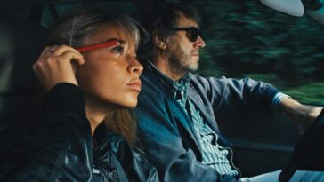 Louise Leroy as Jade and Olivier Rabourdin as Gabriel Laurens ride in a car in The Other Laurens.